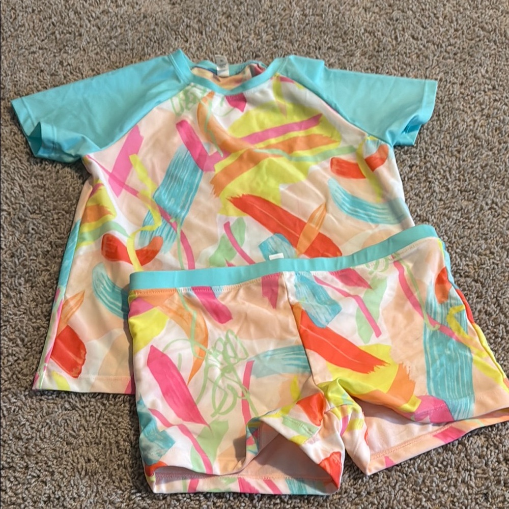 Ideology Blue and Pink Rashguard Swim Set Vibrant Design